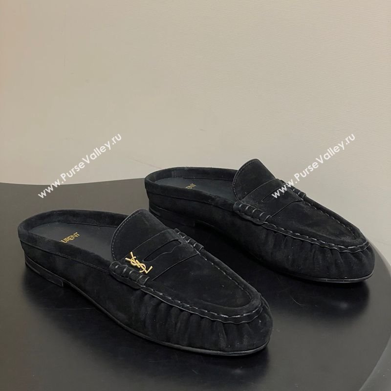 Saint Laurent Le Loafer Mules in Suede Black/Gold 2025 7668790 (MD-251215024)