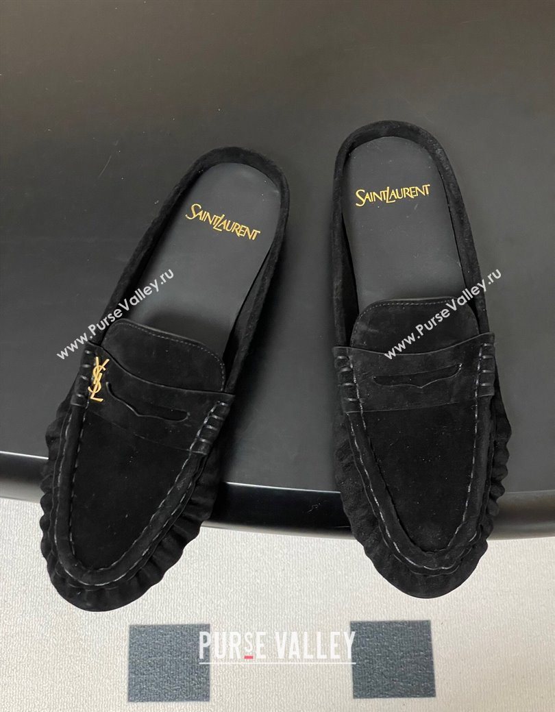 Saint Laurent Le Loafer Mules in Suede Black/Gold 2025 7668790 (MD-251215024)