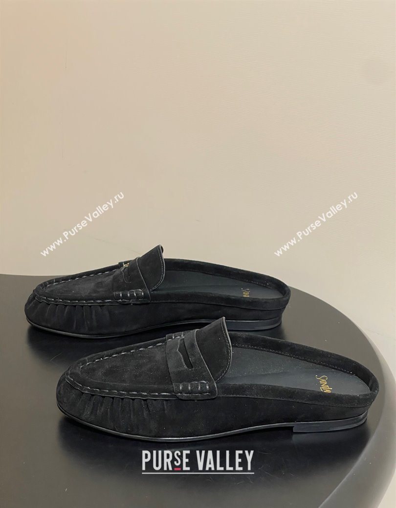Saint Laurent Le Loafer Mules in Suede Black/Gold 2025 7668790 (MD-251215024)