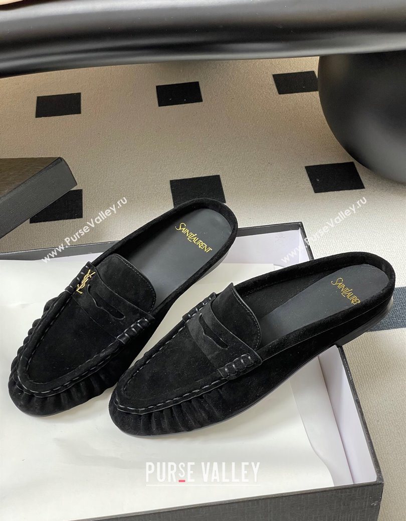 Saint Laurent Le Loafer Mules in Suede Black/Gold 2025 7668790 (MD-251215024)