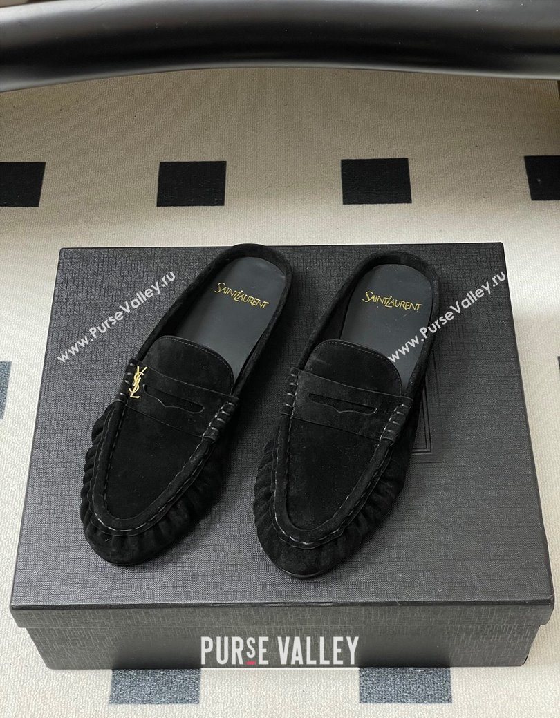 Saint Laurent Le Loafer Mules in Suede Black/Gold 2025 7668790 (MD-251215024)