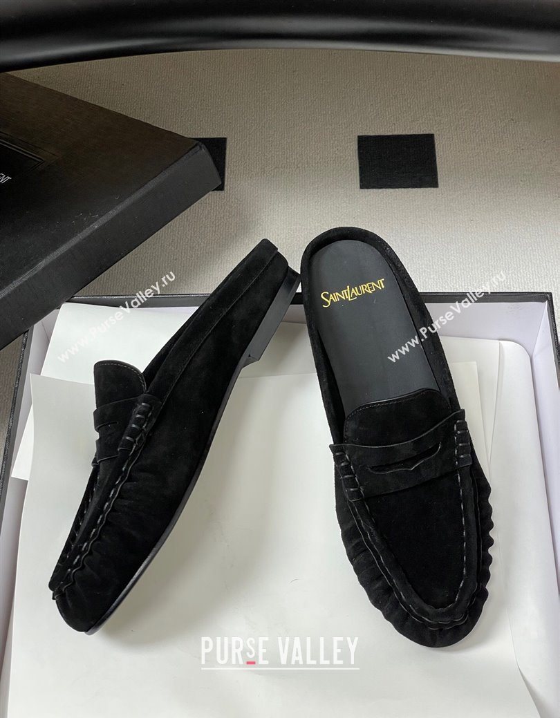 Saint Laurent Le Loafer Mules in Suede Black/Gold 2025 7668790 (MD-251215024)