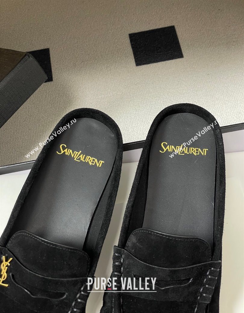 Saint Laurent Le Loafer Mules in Suede Black/Gold 2025 7668790 (MD-251215024)