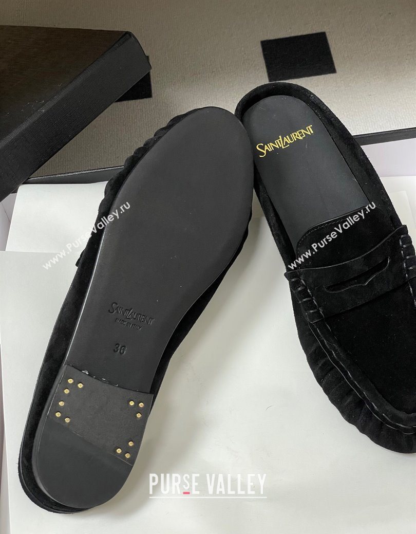 Saint Laurent Le Loafer Mules in Suede Black/Gold 2025 7668790 (MD-251215024)