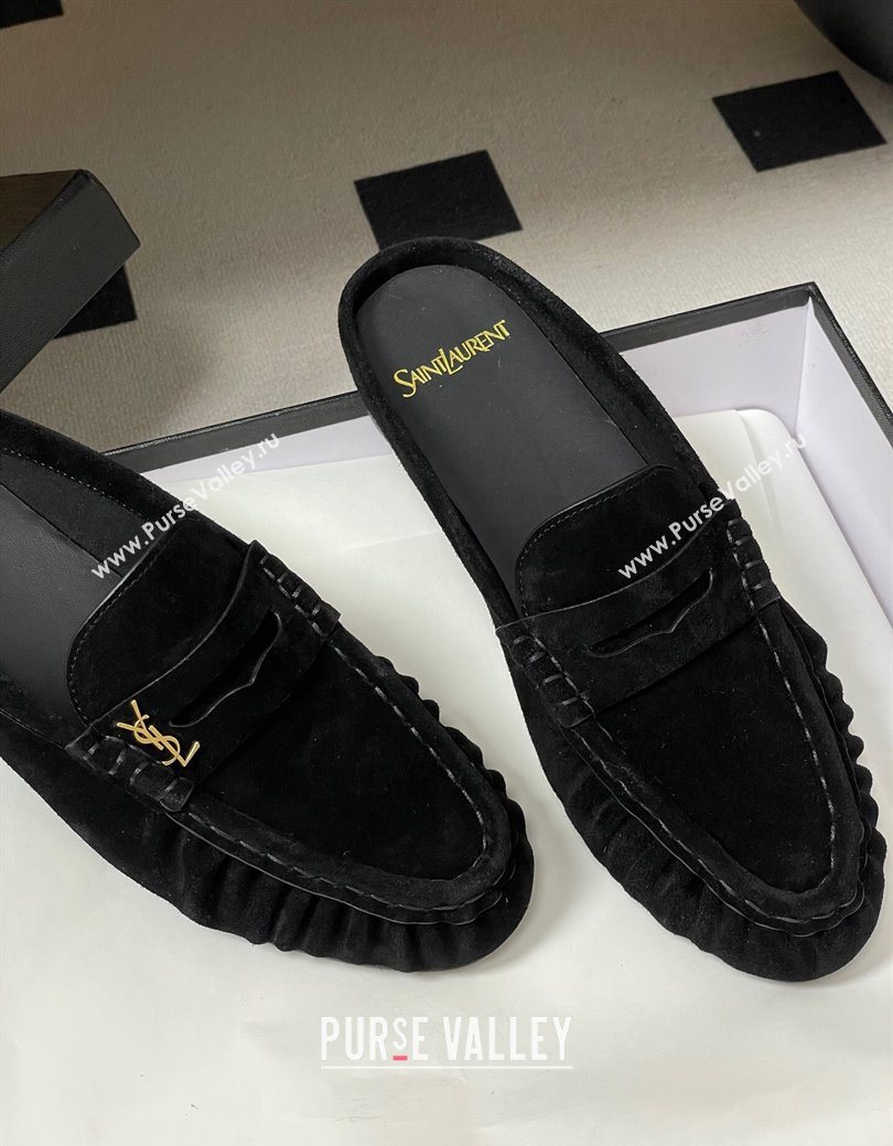 Saint Laurent Le Loafer Mules in Suede Black/Gold 2025 7668790 (MD-251215024)