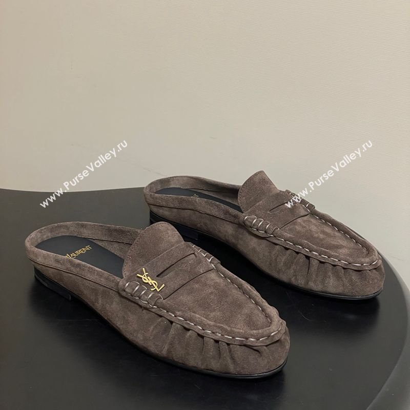 Saint Laurent Le Loafer Mules in Suede Deep Brown 2025 7668790 (MD-251215025)