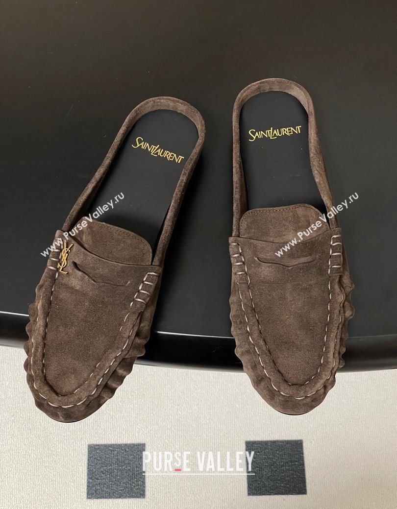 Saint Laurent Le Loafer Mules in Suede Deep Brown 2025 7668790 (MD-251215025)