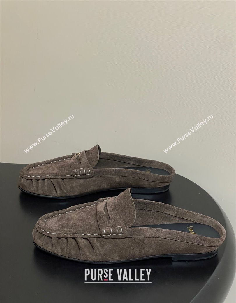 Saint Laurent Le Loafer Mules in Suede Deep Brown 2025 7668790 (MD-251215025)