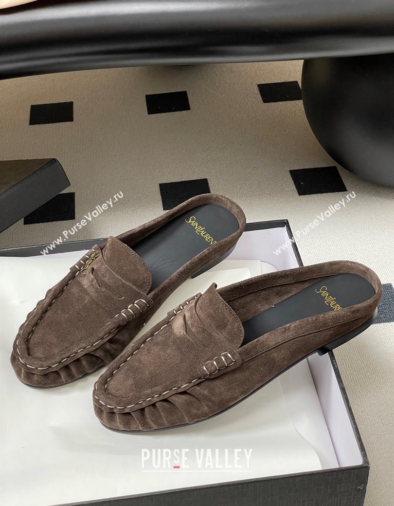 Saint Laurent Le Loafer Mules in Suede Deep Brown 2025 7668790 (MD-251215025)