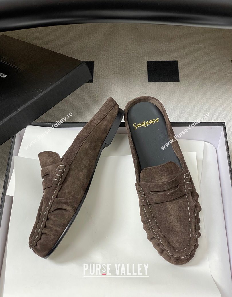 Saint Laurent Le Loafer Mules in Suede Deep Brown 2025 7668790 (MD-251215025)
