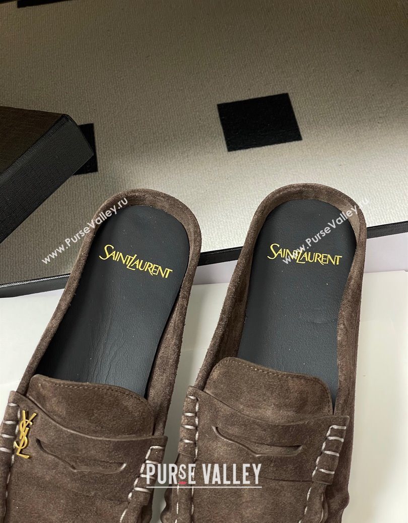 Saint Laurent Le Loafer Mules in Suede Deep Brown 2025 7668790 (MD-251215025)