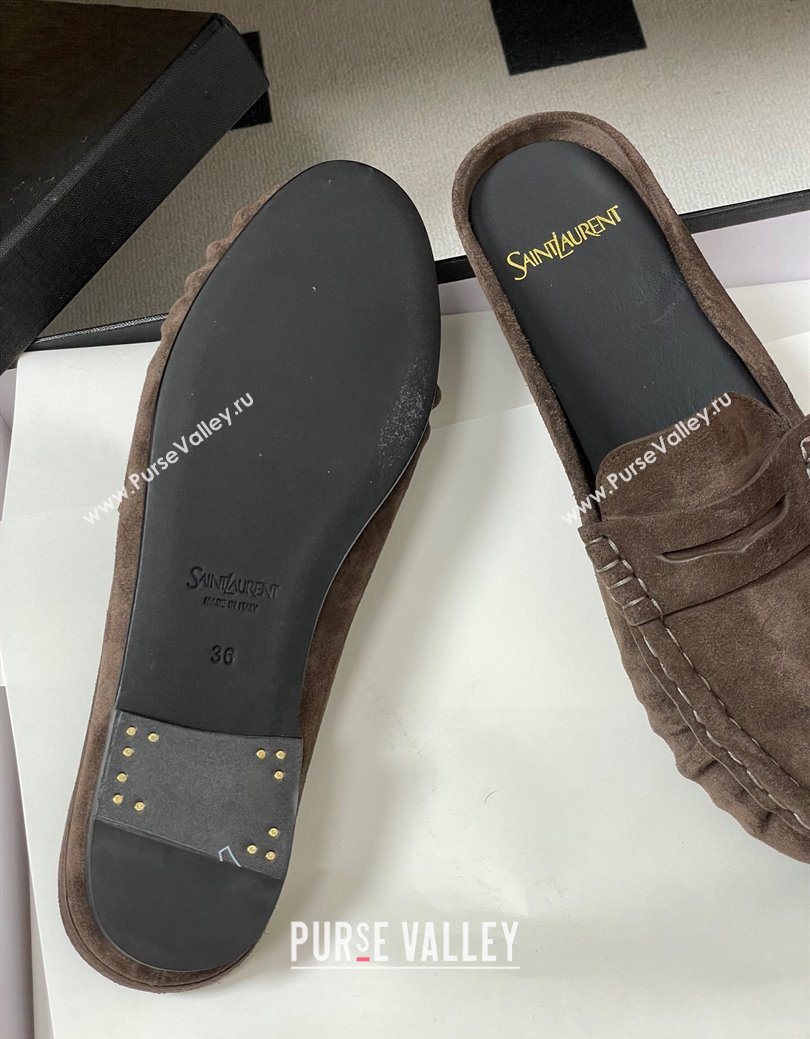 Saint Laurent Le Loafer Mules in Suede Deep Brown 2025 7668790 (MD-251215025)