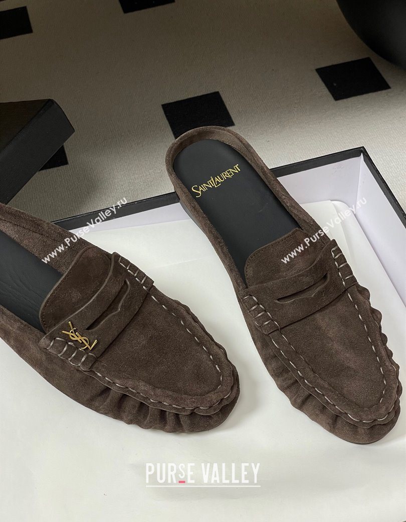 Saint Laurent Le Loafer Mules in Suede Deep Brown 2025 7668790 (MD-251215025)