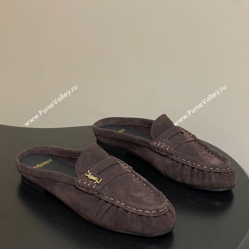 Saint Laurent Le Loafer Mules in Suede Dark Brown 2025 7668790 (MD-251215026)
