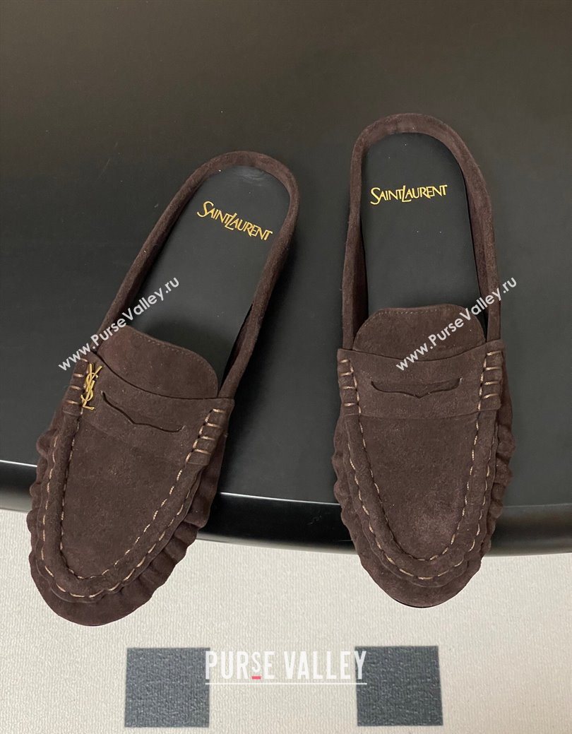 Saint Laurent Le Loafer Mules in Suede Dark Brown 2025 7668790 (MD-251215026)