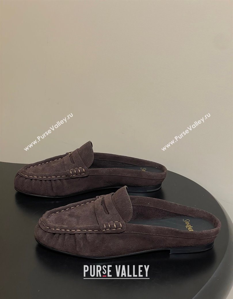 Saint Laurent Le Loafer Mules in Suede Dark Brown 2025 7668790 (MD-251215026)