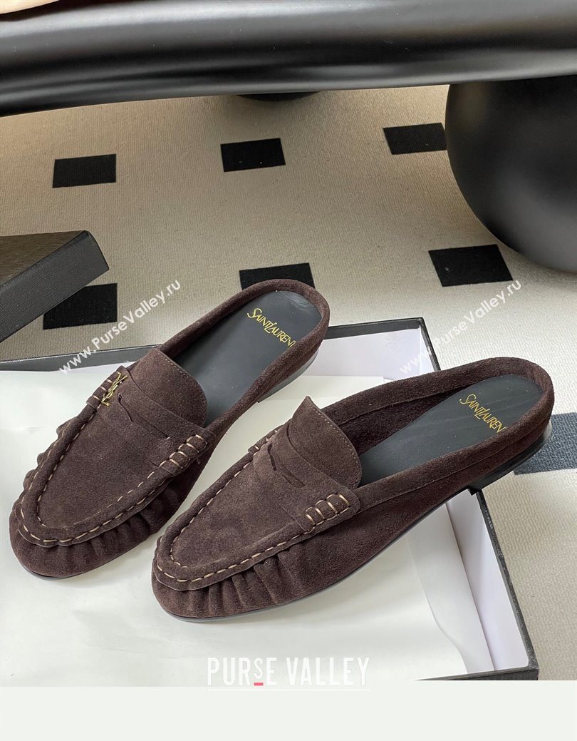 Saint Laurent Le Loafer Mules in Suede Dark Brown 2025 7668790 (MD-251215026)