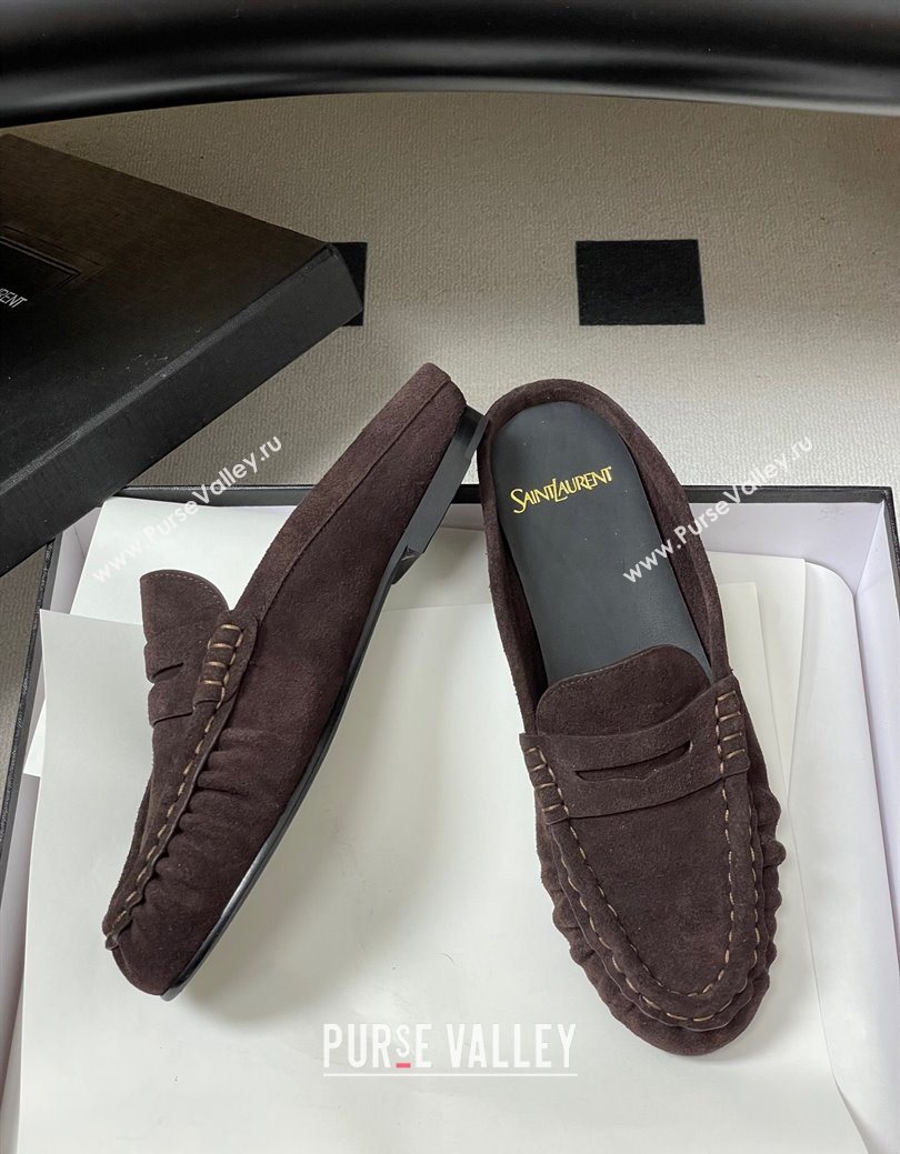 Saint Laurent Le Loafer Mules in Suede Dark Brown 2025 7668790 (MD-251215026)
