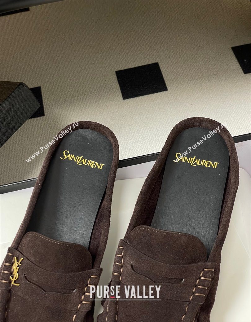 Saint Laurent Le Loafer Mules in Suede Dark Brown 2025 7668790 (MD-251215026)