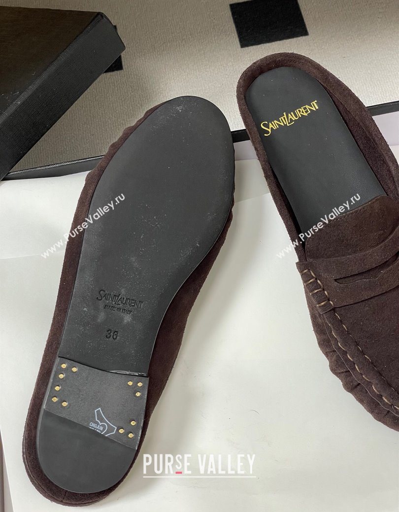 Saint Laurent Le Loafer Mules in Suede Dark Brown 2025 7668790 (MD-251215026)