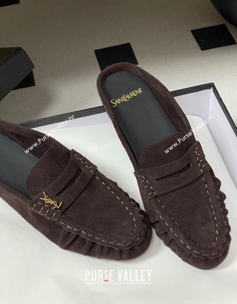 Saint Laurent Le Loafer Mules in Suede Dark Brown 2025 7668790 (MD-251215026)