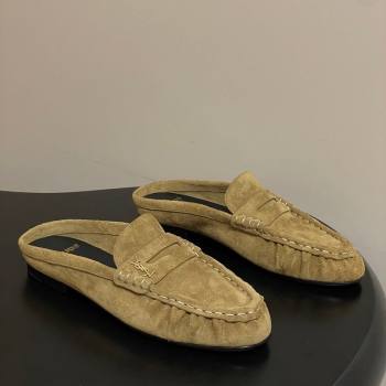 Saint Laurent Le Loafer Mules in Suede Beige Yellow 2025 7668790 (MD-251215027)