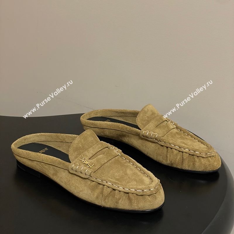 Saint Laurent Le Loafer Mules in Suede Beige Yellow 2025 7668790 (MD-251215027)