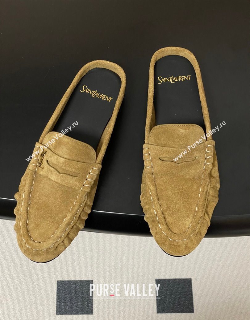Saint Laurent Le Loafer Mules in Suede Beige Yellow 2025 7668790 (MD-251215027)