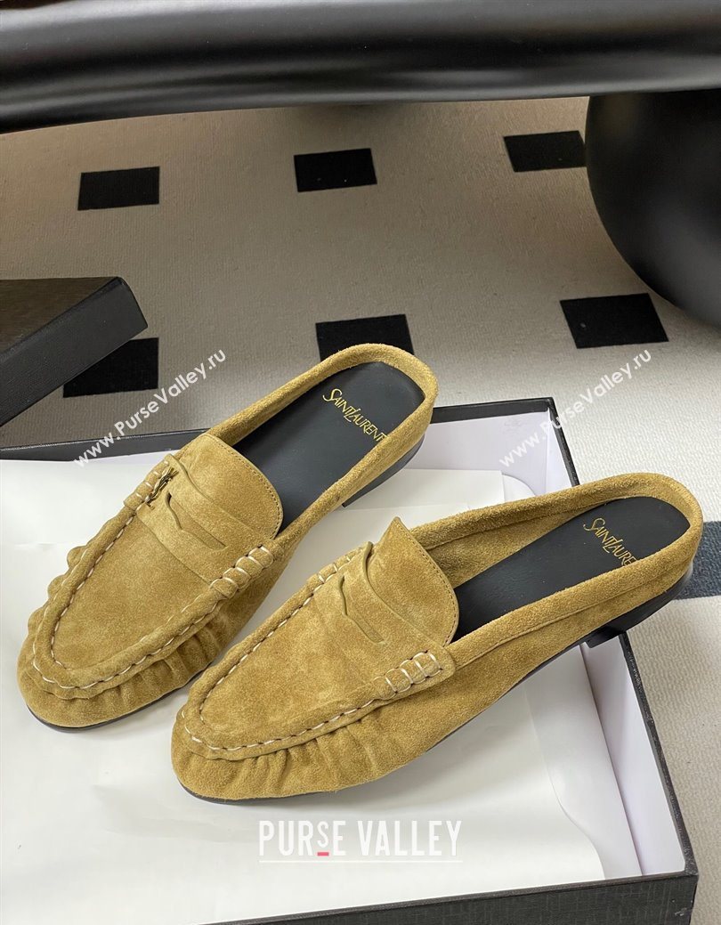Saint Laurent Le Loafer Mules in Suede Beige Yellow 2025 7668790 (MD-251215027)