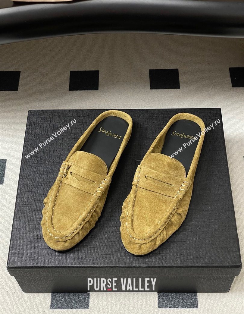 Saint Laurent Le Loafer Mules in Suede Beige Yellow 2025 7668790 (MD-251215027)