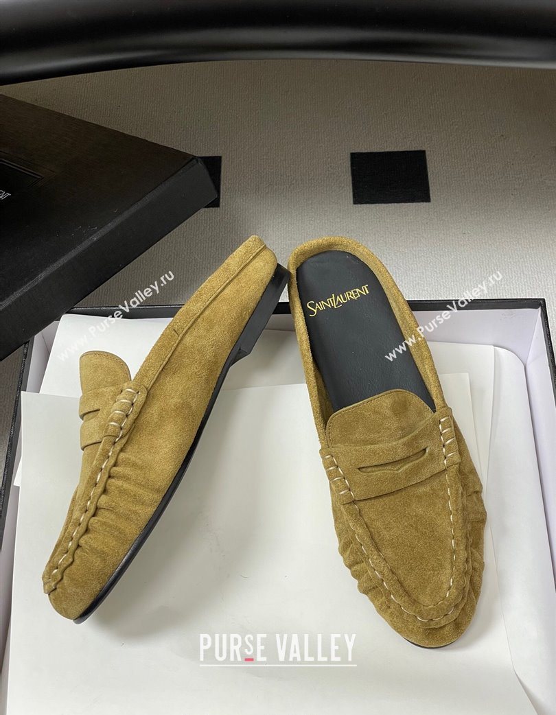 Saint Laurent Le Loafer Mules in Suede Beige Yellow 2025 7668790 (MD-251215027)