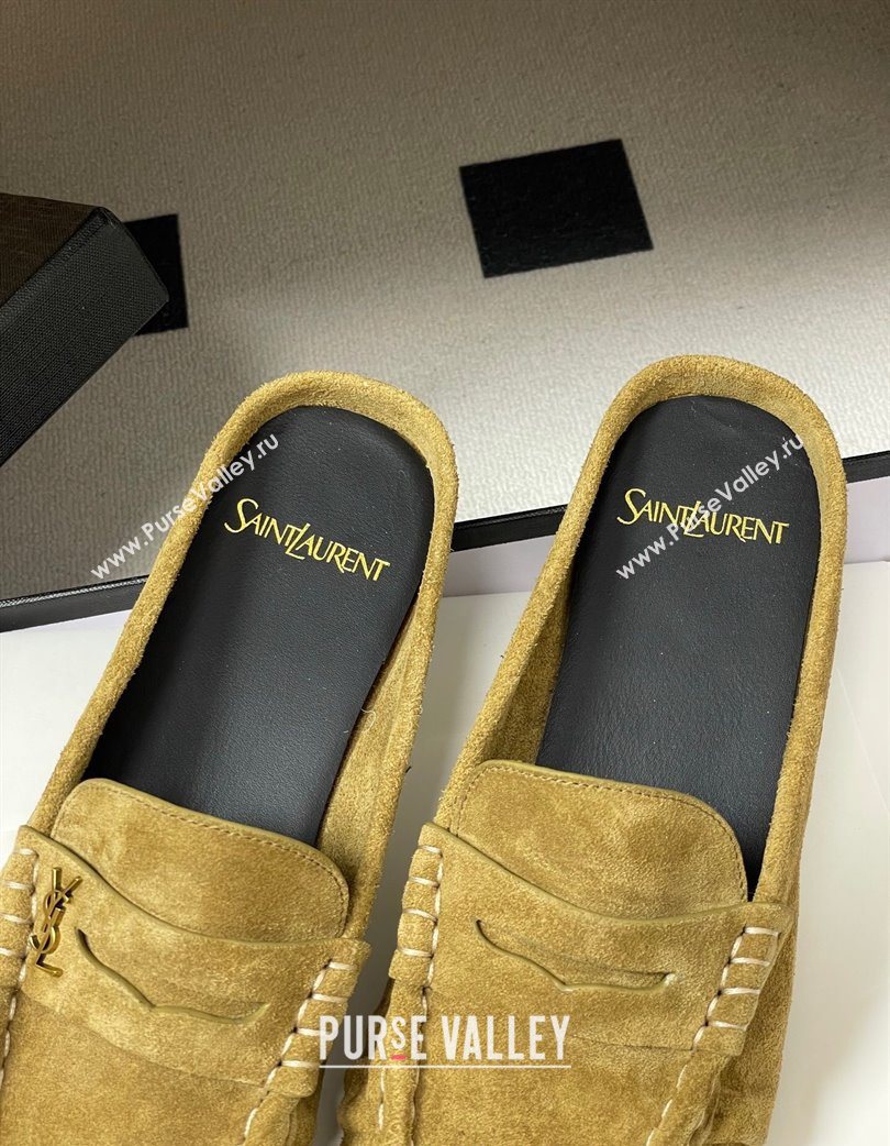 Saint Laurent Le Loafer Mules in Suede Beige Yellow 2025 7668790 (MD-251215027)