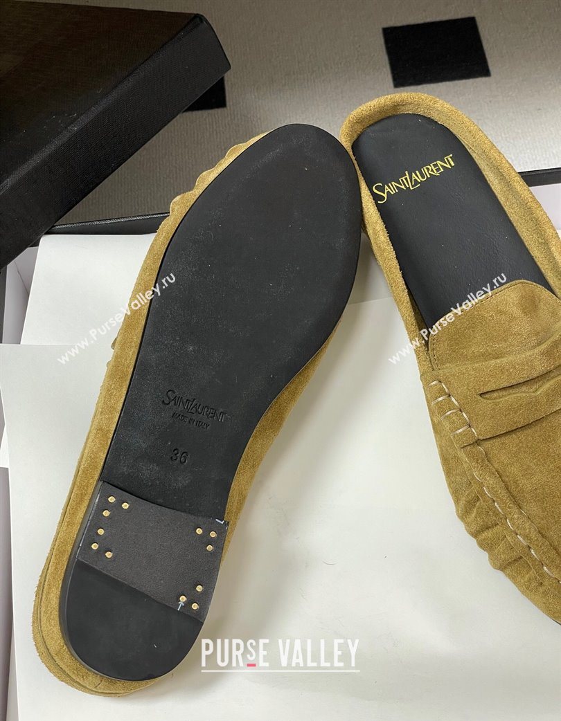 Saint Laurent Le Loafer Mules in Suede Beige Yellow 2025 7668790 (MD-251215027)