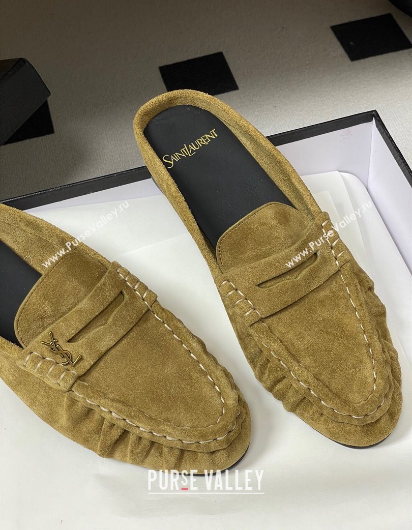 Saint Laurent Le Loafer Mules in Suede Beige Yellow 2025 7668790 (MD-251215027)