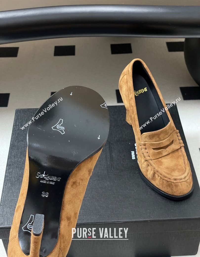 Saint Laurent Le Loafer High Heel Pumps 10cm in Suede Brown 2025 8589700 (MD-251213069)