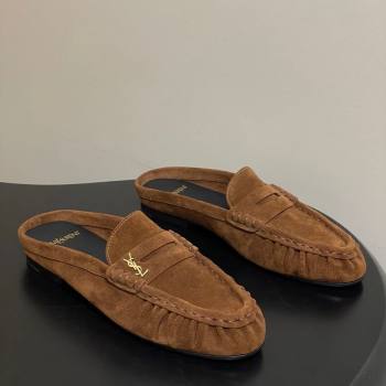 Saint Laurent Le Loafer Mules in Suede Light Brown 2025 7668790 (MD-251215028)