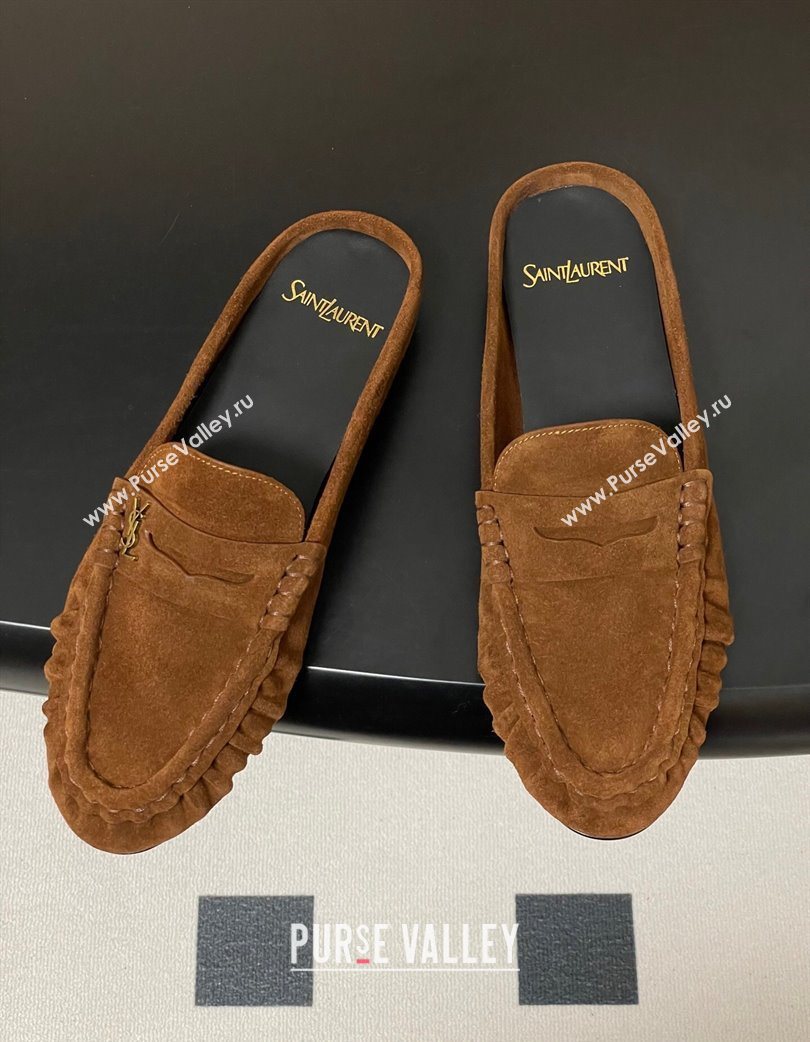 Saint Laurent Le Loafer Mules in Suede Light Brown 2025 7668790 (MD-251215028)
