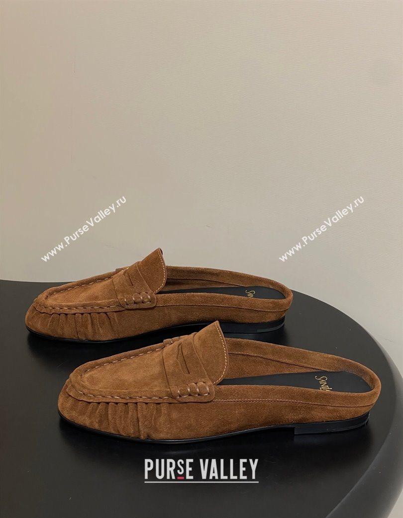 Saint Laurent Le Loafer Mules in Suede Light Brown 2025 7668790 (MD-251215028)