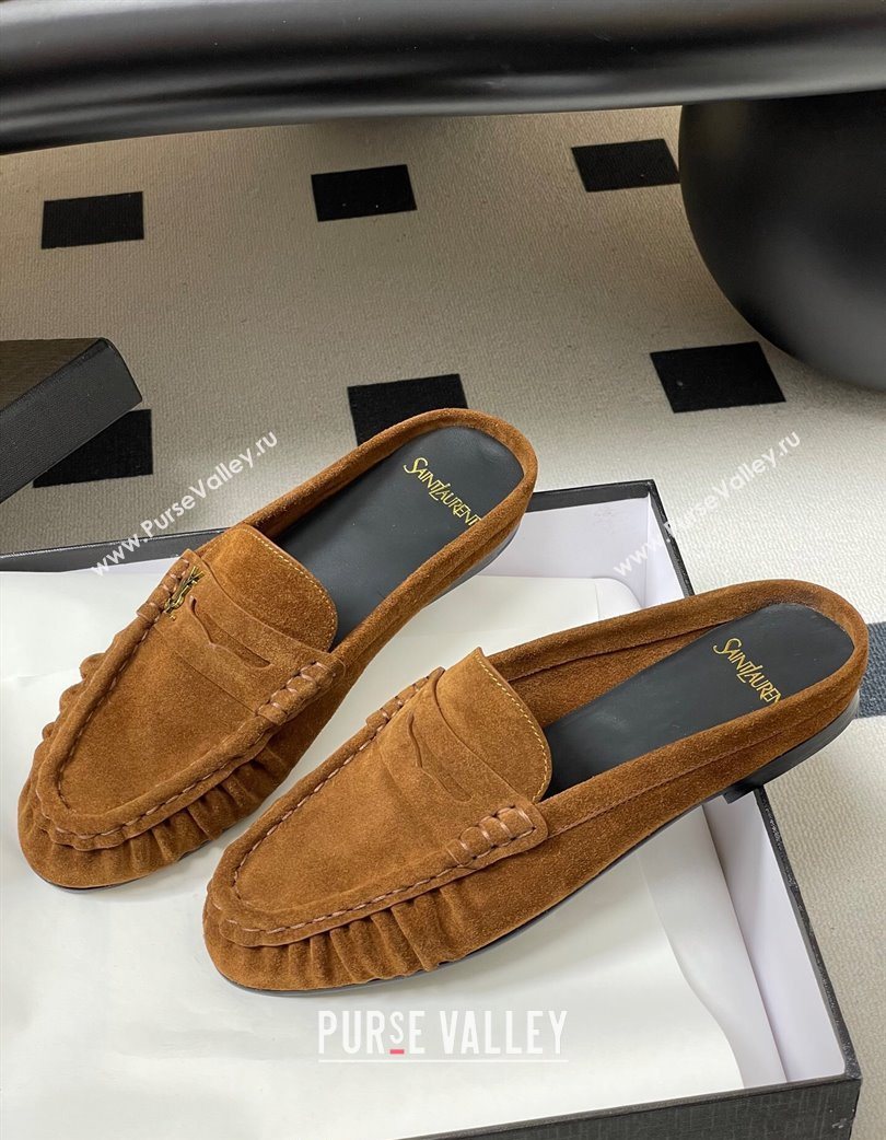Saint Laurent Le Loafer Mules in Suede Light Brown 2025 7668790 (MD-251215028)
