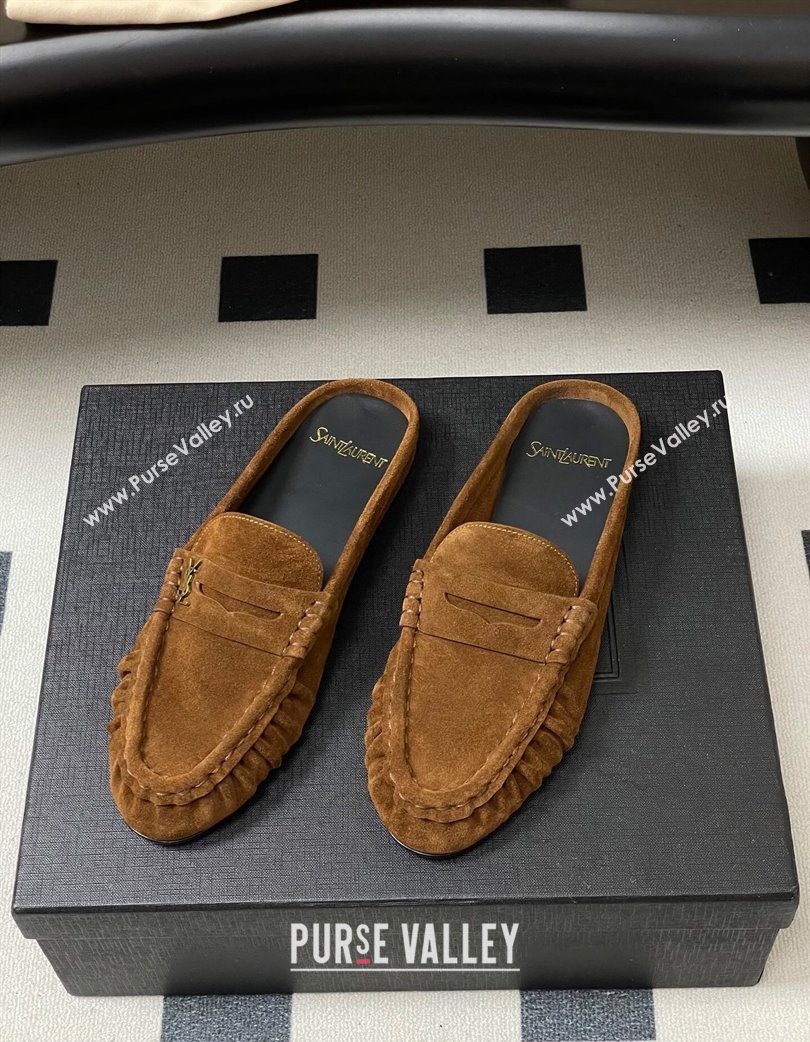 Saint Laurent Le Loafer Mules in Suede Light Brown 2025 7668790 (MD-251215028)