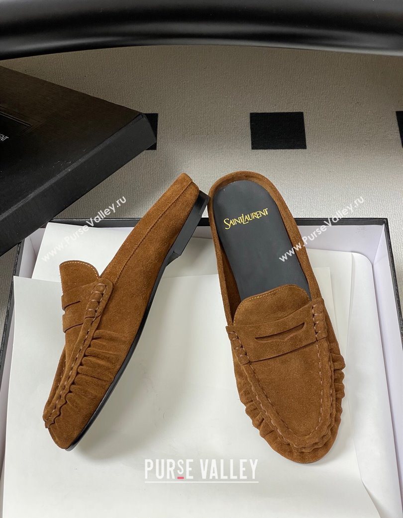 Saint Laurent Le Loafer Mules in Suede Light Brown 2025 7668790 (MD-251215028)