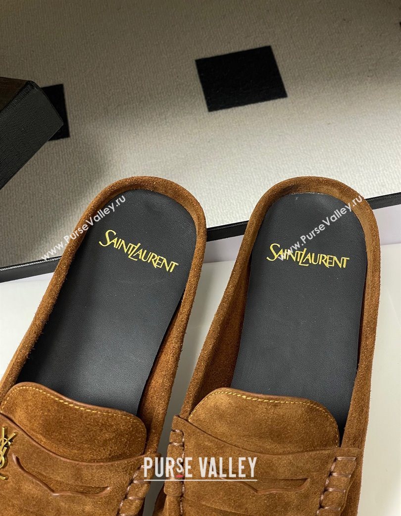 Saint Laurent Le Loafer Mules in Suede Light Brown 2025 7668790 (MD-251215028)