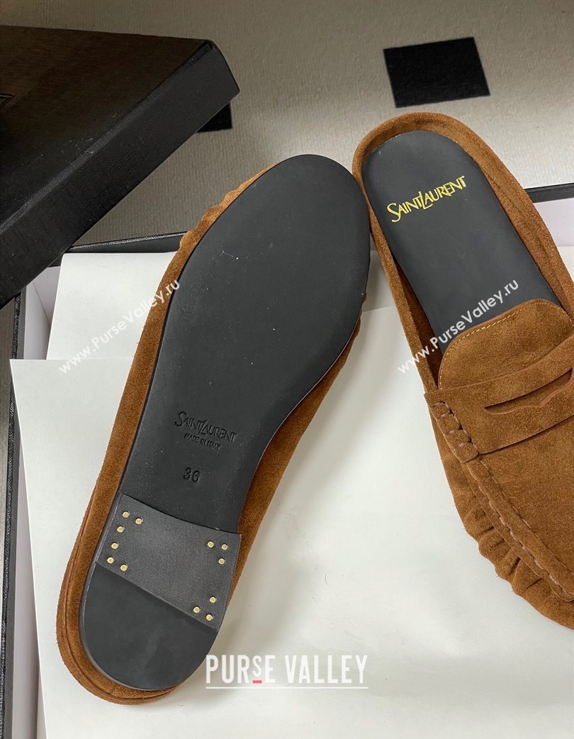 Saint Laurent Le Loafer Mules in Suede Light Brown 2025 7668790 (MD-251215028)