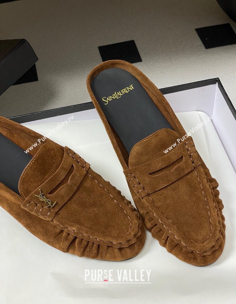 Saint Laurent Le Loafer Mules in Suede Light Brown 2025 7668790 (MD-251215028)
