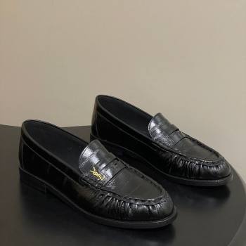 Saint Laurent Le Loafers Penny Slippers in Eel Embossed Leather Black/Gold 2025 7668790 (MD-251215001)