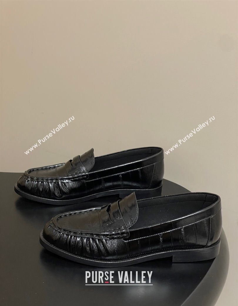 Saint Laurent Le Loafers Penny Slippers in Eel Embossed Leather Black/Gold 2025 7668790 (MD-251215001)