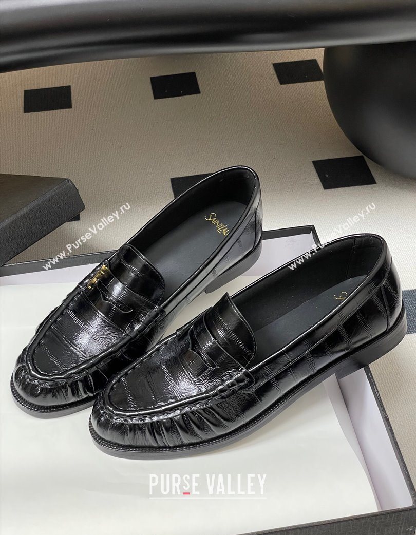 Saint Laurent Le Loafers Penny Slippers in Eel Embossed Leather Black/Gold 2025 7668790 (MD-251215001)