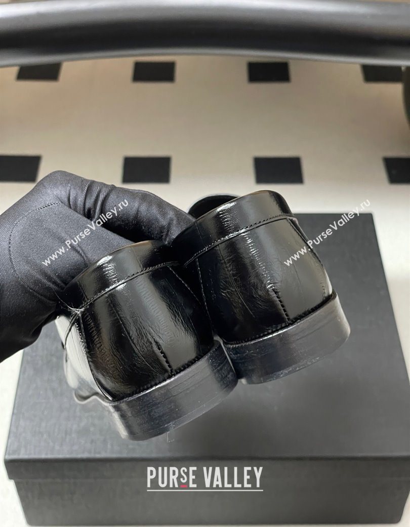 Saint Laurent Le Loafers Penny Slippers in Eel Embossed Leather Black/Gold 2025 7668790 (MD-251215001)