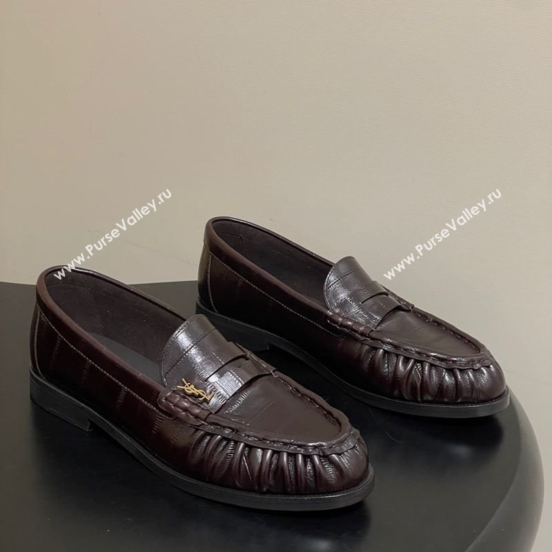 Saint Laurent Le Loafers Penny Slippers in Eel Embossed Leather Chocolate Brown 2025 7668790 (MD-251215002)