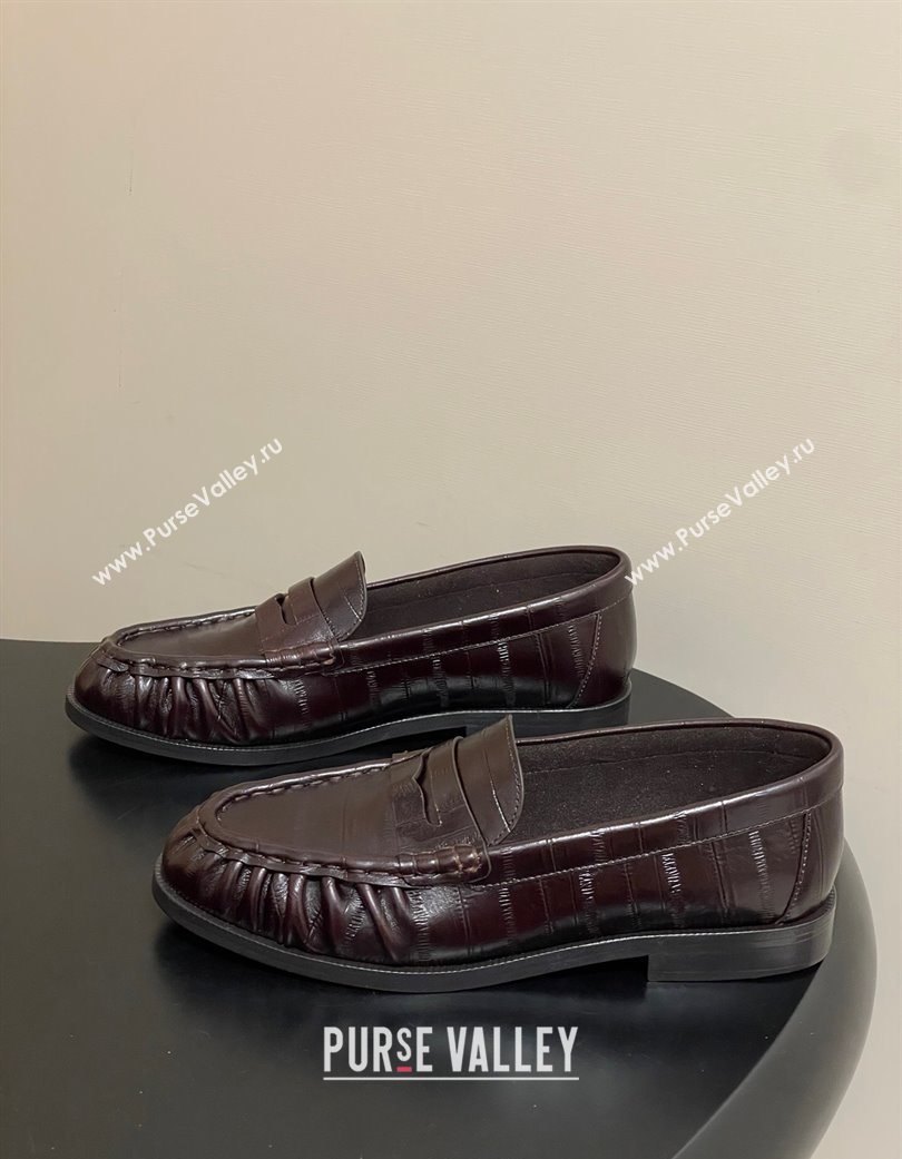 Saint Laurent Le Loafers Penny Slippers in Eel Embossed Leather Chocolate Brown 2025 7668790 (MD-251215002)